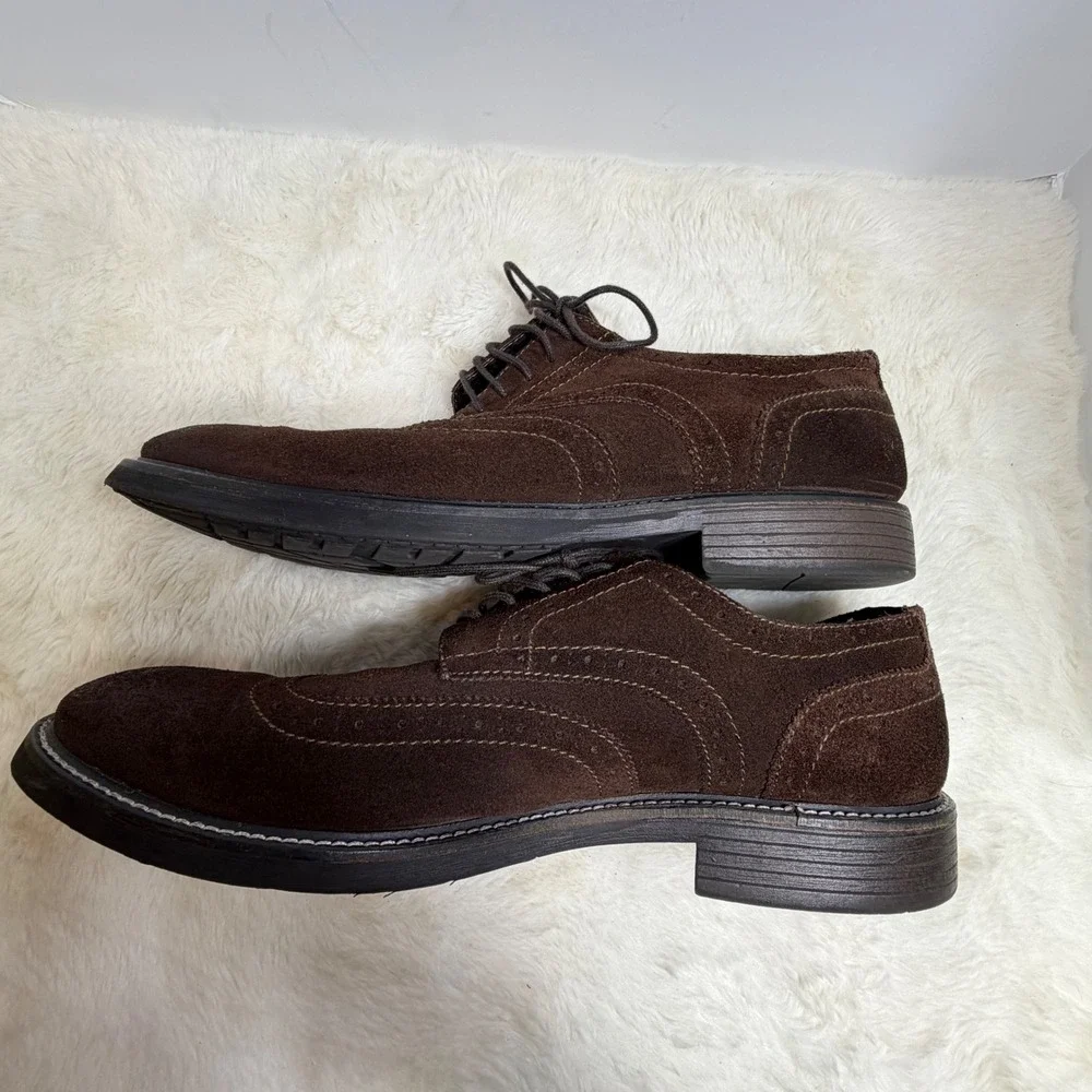 1901 Mason Men's 13M Dark Brown Suede Wingtip Oxford Dress Shoes Brogue Leather